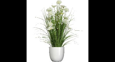 Kunstbloemen boeket wit - in pot wit - keramiek - H70 cm