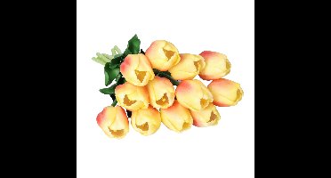 Kunstbloemen bos Tulp Tulipa - 7x - 44 cm - geel/oranje - Real Touch - kunst zijdebloemen