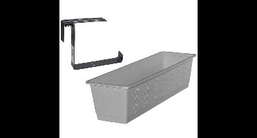 Kunststof plantenbak grijs rechthoekig 60 cm met 2 verstelbare railing beugels