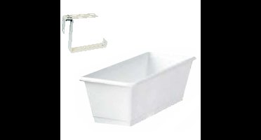 Kunststof plantenbak wit rechthoekig 40 cm met 2 verstelbare railing beugels
