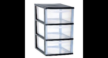Ladenkast/bureau organizer - zwart - stapelbaar - A4 formaat - 3 lades - L26 x B36 x H41 cm