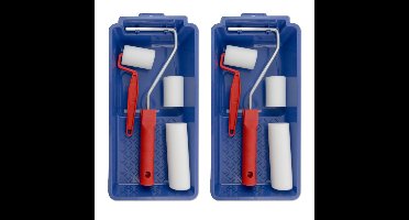 Lakroller schilderset - 2x - 5 en 10 cm - extra fijn - met verfbak en beugel - schuimrollers - verfs