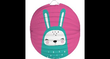 Lampion konijn - 22 cm - roze - papier