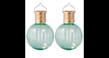 Lampion solar verlichting - 4x - turquoise - 11 cm - LED