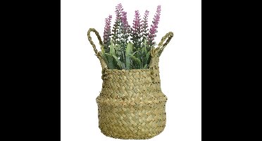 Lavendel kunstplant in rieten mand - lichtroze - D16 x H27 cm
