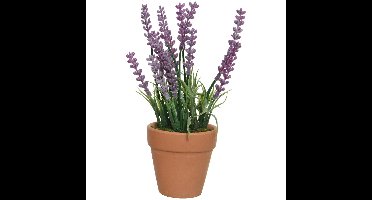 Lavendel kunstplant in terracotta pot - lila paars - D6 x H18 cm
