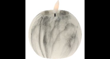 LED kaars/bolkaars - rond - wit/grijs - marmer - D10 x H7,5 cm