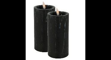 LED kaars/stompkaars - 2x st- zwart marmer look - D7,5 x H15 cm