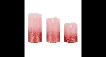 LED kaarsen/stompkaarsen set - 3x stuks - roze - half metallic