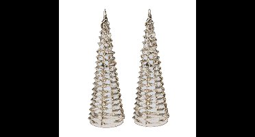 LED kegel kerstboom lampen - 2x st - goud - 30 leds warm wit - H40 - ijzer - timer