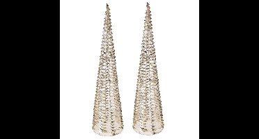 LED kegel kerstboom lampen- 2x st - goud - 80 leds warm wit - H80 - ijzer - timer