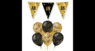 Leeftijd 18 jaar verjaardag versiering pakket zwart/goud 2-soorten