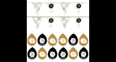 Leeftijd verjaardag 21 jaar geworden feestpakket vlaggetjes/ballonnen