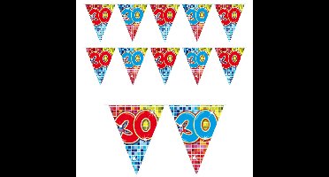Leeftijd vlaggenlijn / slinger - 3x - 30 jaar - verjaardag feest versiering - mini vlaggetjes