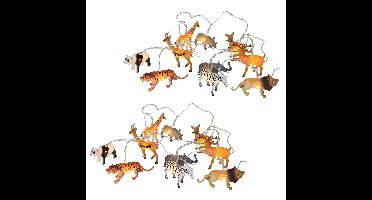 Lichtsnoeren - 2x st - safari dieren - 170 cm - op batterij - warm wit - 10 led lampjes