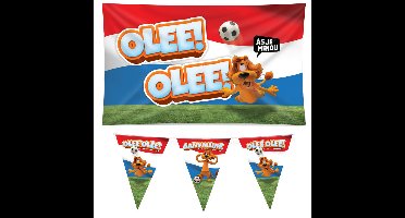 Loeki EK/WK versier pakket - 2x vlaggenlijn 10m - gevelvlag 100 x 150 cm - rood/wit/blauw