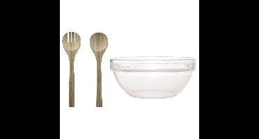 Luminarc Slakom/schaal met bamboe slacouvert - Glas - D26 cm