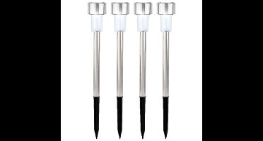 Lumineo Buiten/tuin Led prikstpot - 4x - RVS - zilver - solar verlichting - 24 cm