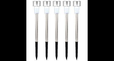 Lumineo Buiten/tuin Led prikstpot - 5x - RVS - zilver - solar verlichting - 24 cm