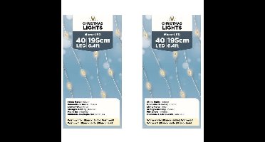 Lumineo Draadverlichting - 2x - 40 LEDs - warm wit - 195 cm - kerstverlichting batterijen