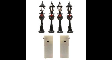 Lumineo kerstdorp lantaarns/lantaarnpalen - 4x st - 12 cm - kerstdorp accessoires