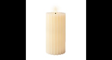 Lumineo luxe LED kaars/stompkaars - creme wit ribbel - D7,5 x H17 cm - timer