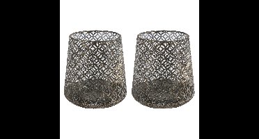 Luxe theelichthouder/kaarsenhouder - 2x stuks - brons kleur - metaal - D14 x H15 cm