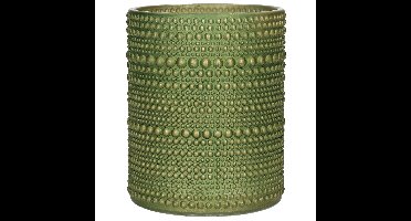 Luxe theelichthouder/kaarsenhouder - olijfgroen/goud - glas - D8 x H10 cm