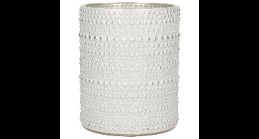 Luxe theelichthouder/kaarsenhouder - parel wit/zilver - glas - D10 x H12 cm