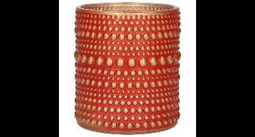 Luxe theelichthouder/kaarsenhouder - rood/goud - glas - D7 x H8 cm
