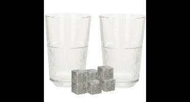 Luxe whiskyglazen set 4x stuks 360 ml met 9x whisky ijsblokstenen