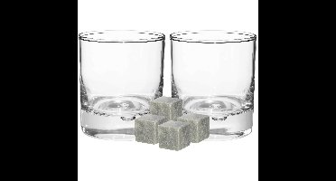 Luxe whiskyglazen set 6x stuks 300 ml met 9x whisky ijsblokstenen