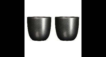 Mica Decorations Bloempot - 2x stuks - grijs - keramiek - 9 x 10 cm - plantenpotten