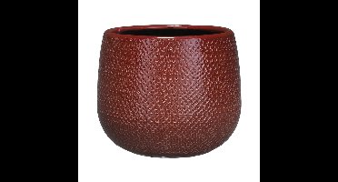 Mica Decorations Bloempot - rood - ribbel - keramiek - 18 x 16 cm