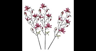 Mica Decorations Kunstbloemen - 3x - magnolia tree - donkerroze - 80 cm - siertakken - boeket