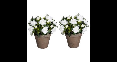 Mica Decorations Kunstplant - 2x - Azalea - Wit - in pot - 31 cm