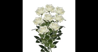 Mica decorations kunstroos kunstbloemen - 8x - creme wit - 66 cm - boeketten - rozen
