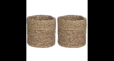 Mica Decorations Plantenmand - 4x - rotan - naturel met bruin - 20 cm