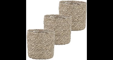 Mica Decorations Plantenpot - 3x stuks - rotan - bruin - plantenmand - 12x12cm