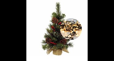 Mini kerstboom 45 cm - met decoratie en verlichting warm wit 300 cm - 40 leds