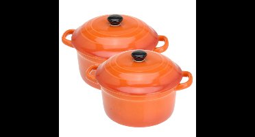 Mini stoofpannetje - Set van 2x stuks - ovenschaaltje - oranje - 9 cm - porselein - serveerschaaltje