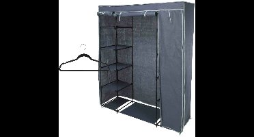 Mobiele kledingkast incl 8x kledinghangers - opvouwbaar - grijs - 167 x 141 cm cm