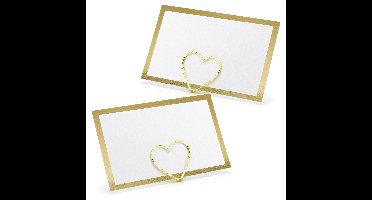 Naamkaartjes/plaatskaarten met houders - Hartje - Bruiloft - 20x sets - goud