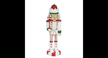 Notenkraker decoratie figuur/beeld - 7 x 6,5 x 25 cm - wit/rood - hout - kerstbeeld