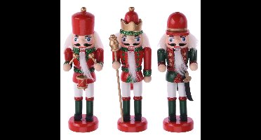 Notenkrakers kersthangers - 3x - rood/groen - 12 cm - poppetjes/soldaten - kerstversiering
