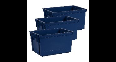 Opbergbox/opbergkrat 20 L - 3x - blauw - kunststof - 39 x 29 x 23 cm - stapelbaar/nestbaar