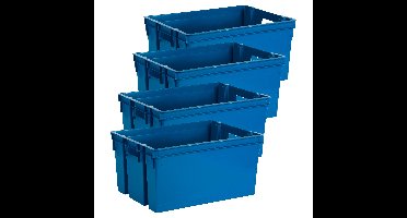 Opbergbox/opbergkrat 50 L - 4x - blauw - kunststof - 56 x 41 x 29 cm - stapelbaar/nestbaar