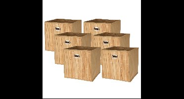 Opbergmand/kastmand - 6x - naturel - bamboe/kunststof - 28 liter - 31 x 31 x 31 cm - opvouwbaar