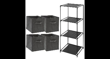Opbergrek 4-laags Smartrack - 4x mandjes polyester - donker grijs - 34 x 104 cm