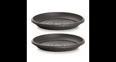Opvangschaal/onderschaal bloempot/plantenpot - 2x - antraciet - rond - Dia 33 cm